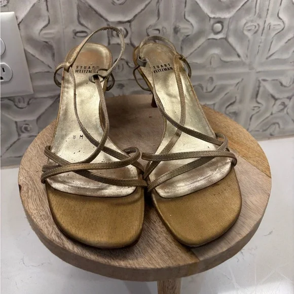 Stuart Weitzman Gold Strappy Sandals - Picture 1 of 4